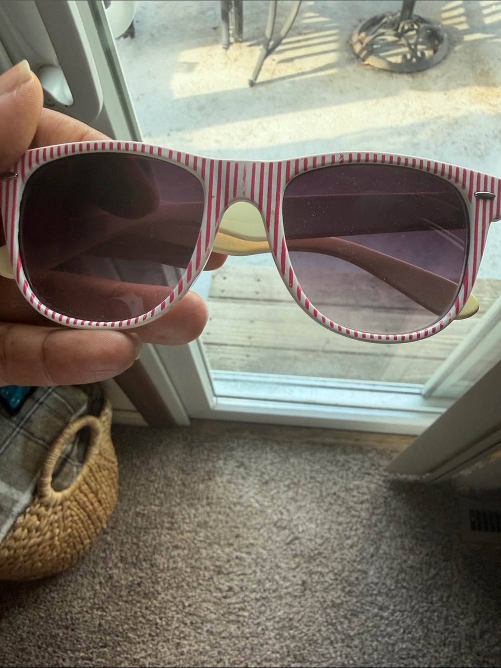 Aldo Pink & White Striped Frame Sunglasses with Black Lenses